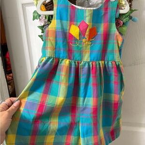 Kelly's Kids Colorful Plaid Dress with Embroidery